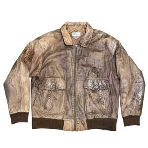 Vintage 80s Leather by Tibor Bomber Jacket Men L Brown Full Zip Biker Motorcycle
